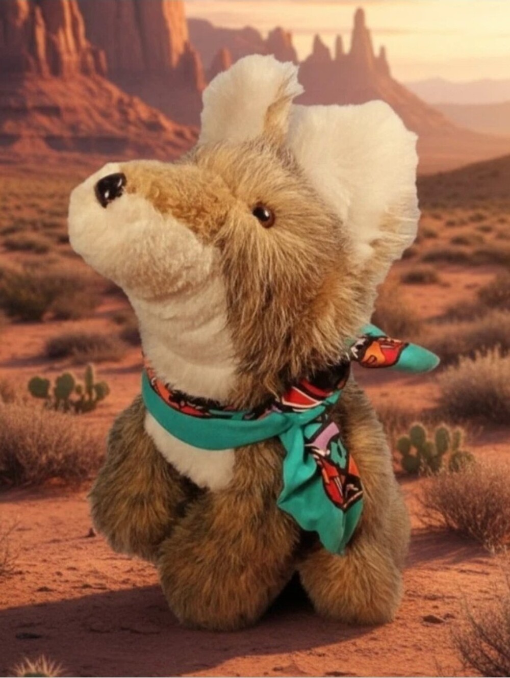 Coyote Plush Howl Vintage Kathys Kreations Original 1983 USA with Bandana 16" - Picture 2 of 12